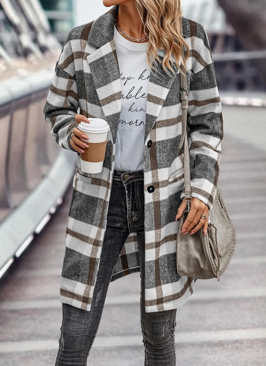 PRETTYGARDEN Women's Plaid Shacket Jacket Trendy Casual Button Wool Blend Winter Tartan Trench Coat with Pockets