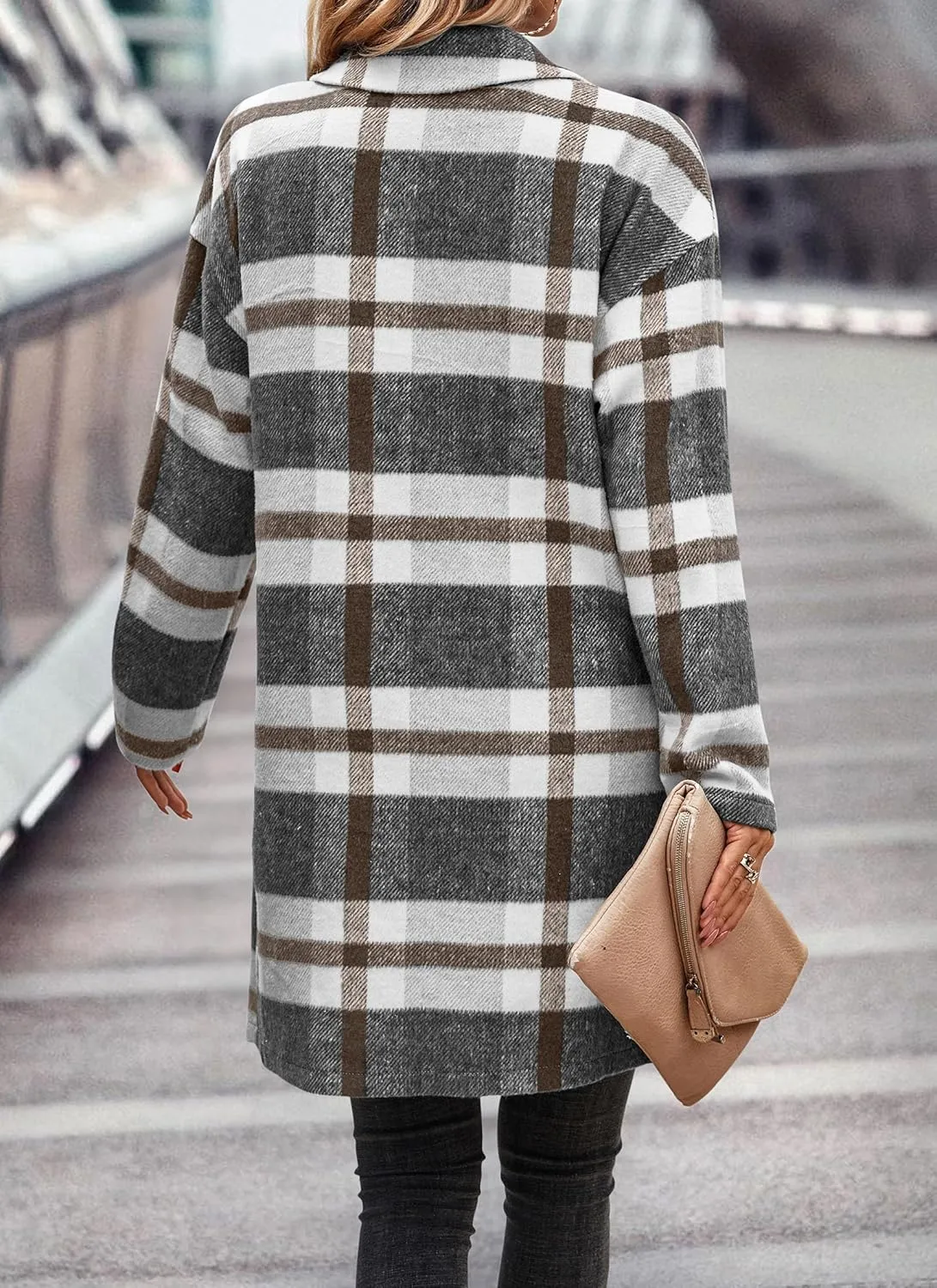 PRETTYGARDEN Women's Plaid Shacket Jacket Trendy Casual Button Wool Blend Winter Tartan Trench Coat with Pockets