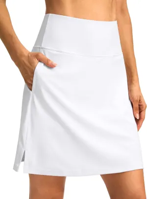 SANTINY 18" Skorts for Women 3 Pockets High Waist Long Athletic Tennis Skirt Golf Skort for Casual Summer Travel