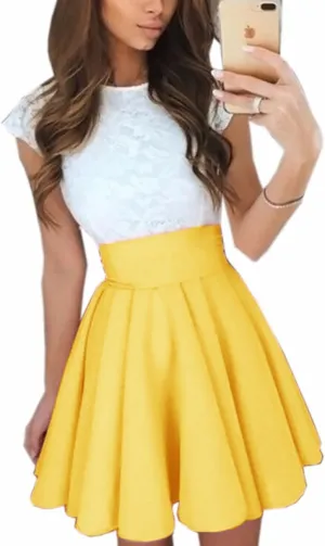 SEMATOMALA Women's Basic Solid Versatile Stretchy Flared Casual Mini Skater Skirt