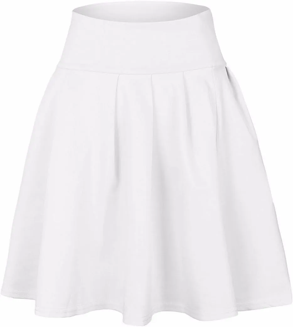 SEMATOMALA Women's Basic Solid Versatile Stretchy Flared Casual Mini Skater Skirt