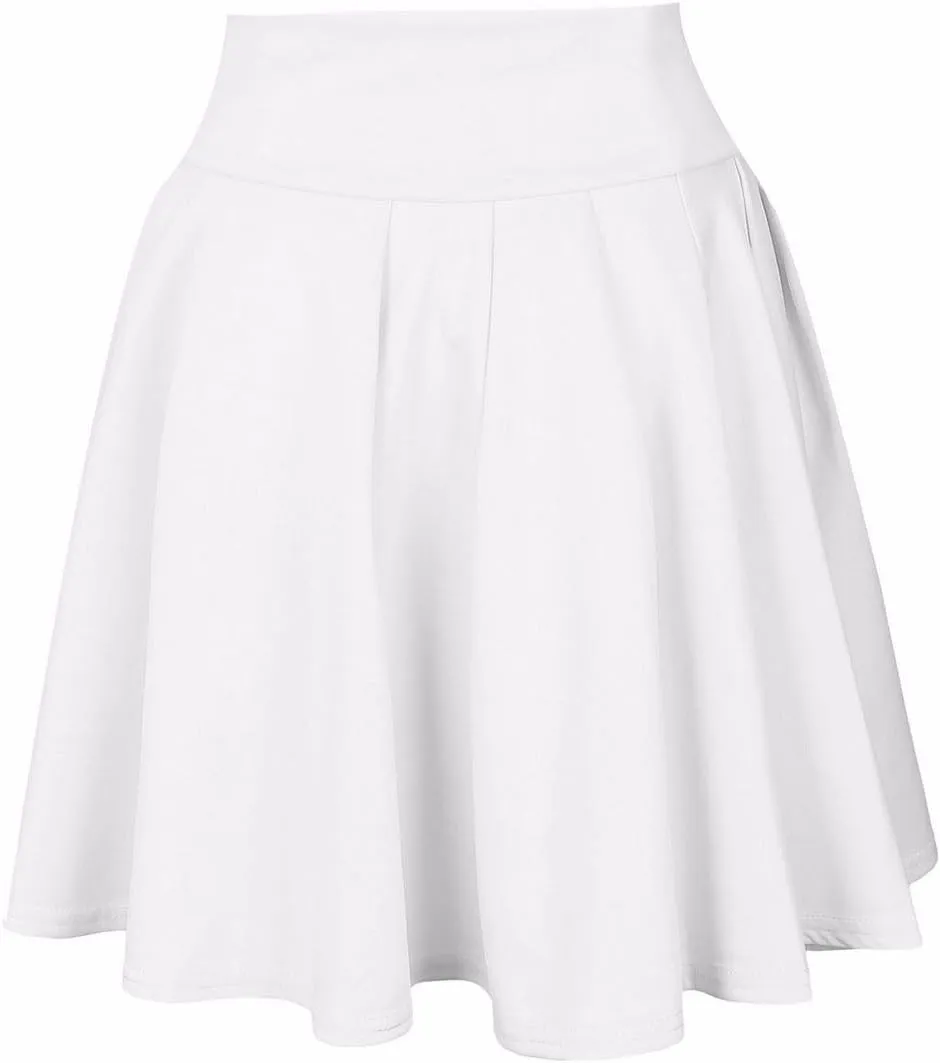 SEMATOMALA Women's Basic Solid Versatile Stretchy Flared Casual Mini Skater Skirt