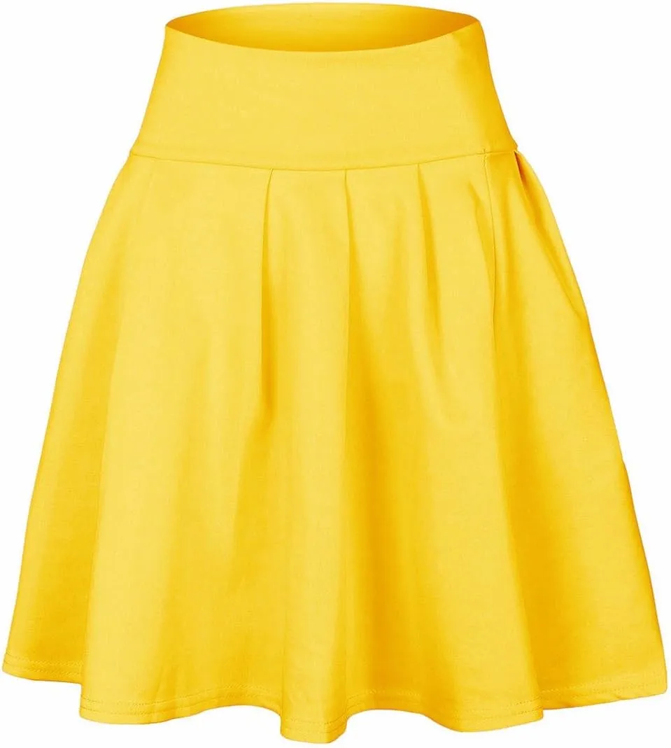 SEMATOMALA Women's Basic Solid Versatile Stretchy Flared Casual Mini Skater Skirt