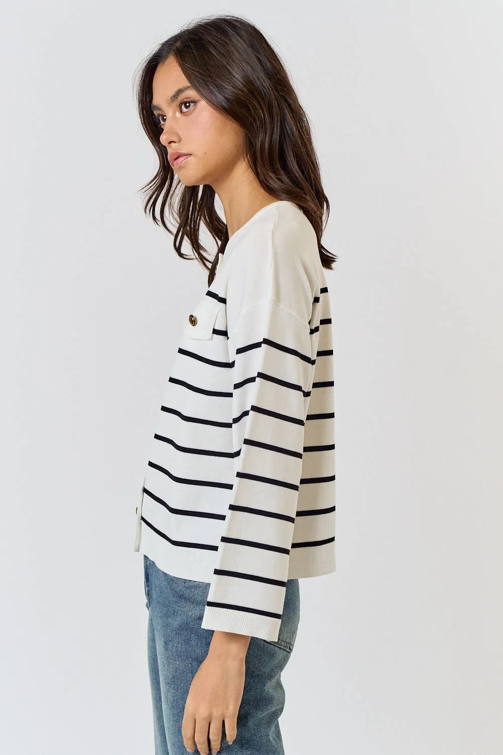 Striped Button Up Cardigan