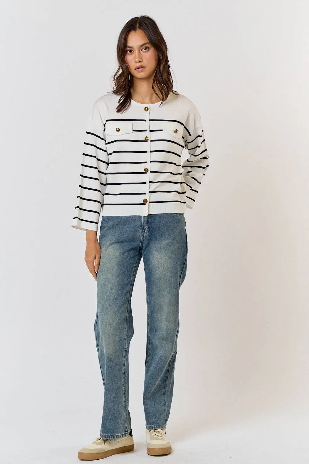 Striped Button Up Cardigan
