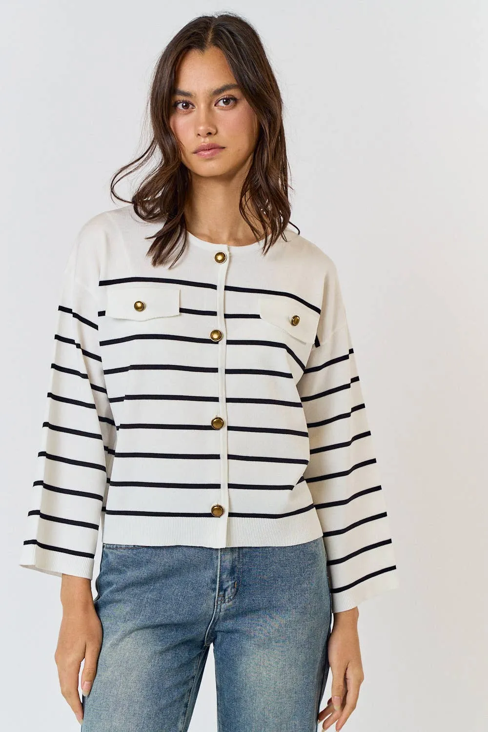 Striped Button Up Cardigan