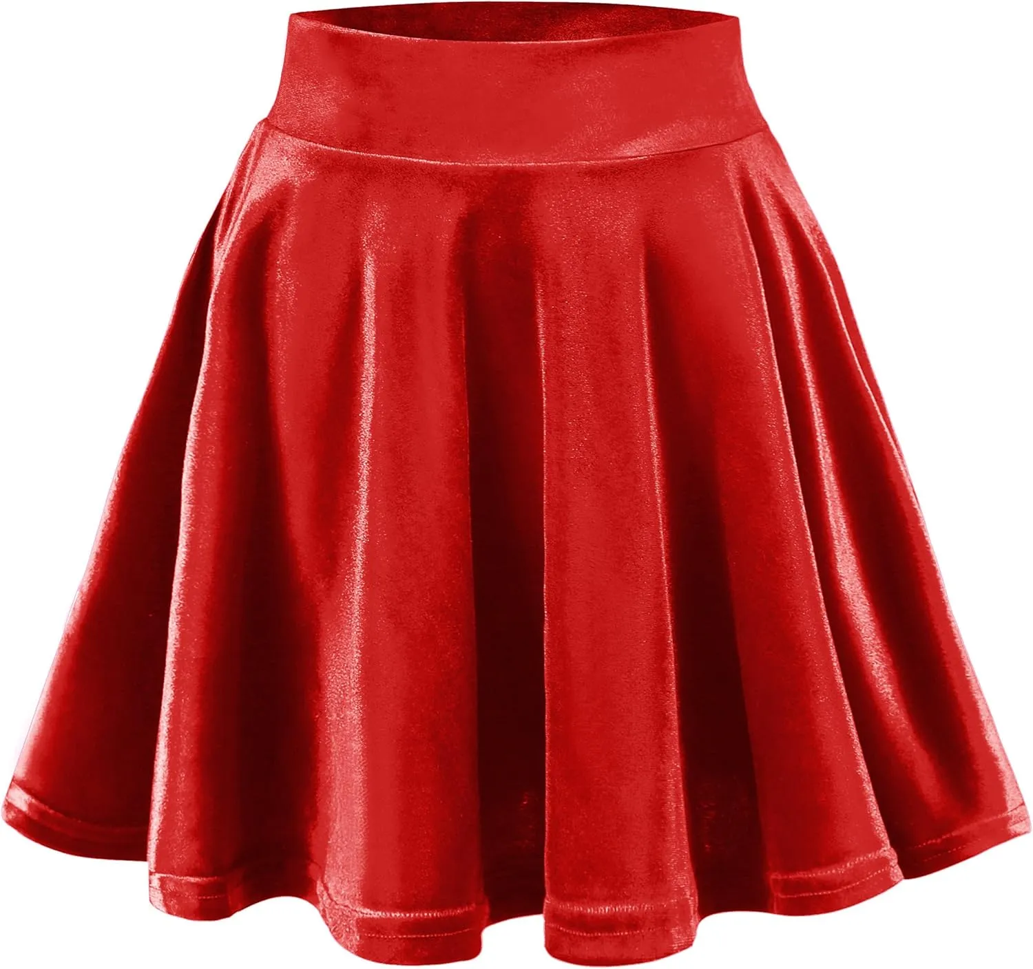 Women's Velvet Basic Versatile Stretchy Flared High Waist Mini Skater Skirt