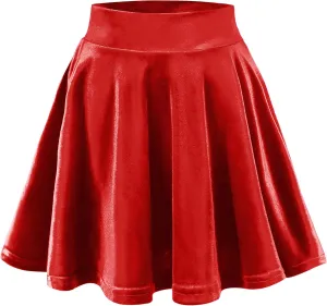 Women's Velvet Basic Versatile Stretchy Flared High Waist Mini Skater Skirt