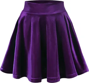 Women's Velvet Basic Versatile Stretchy Flared High Waist Mini Skater Skirt