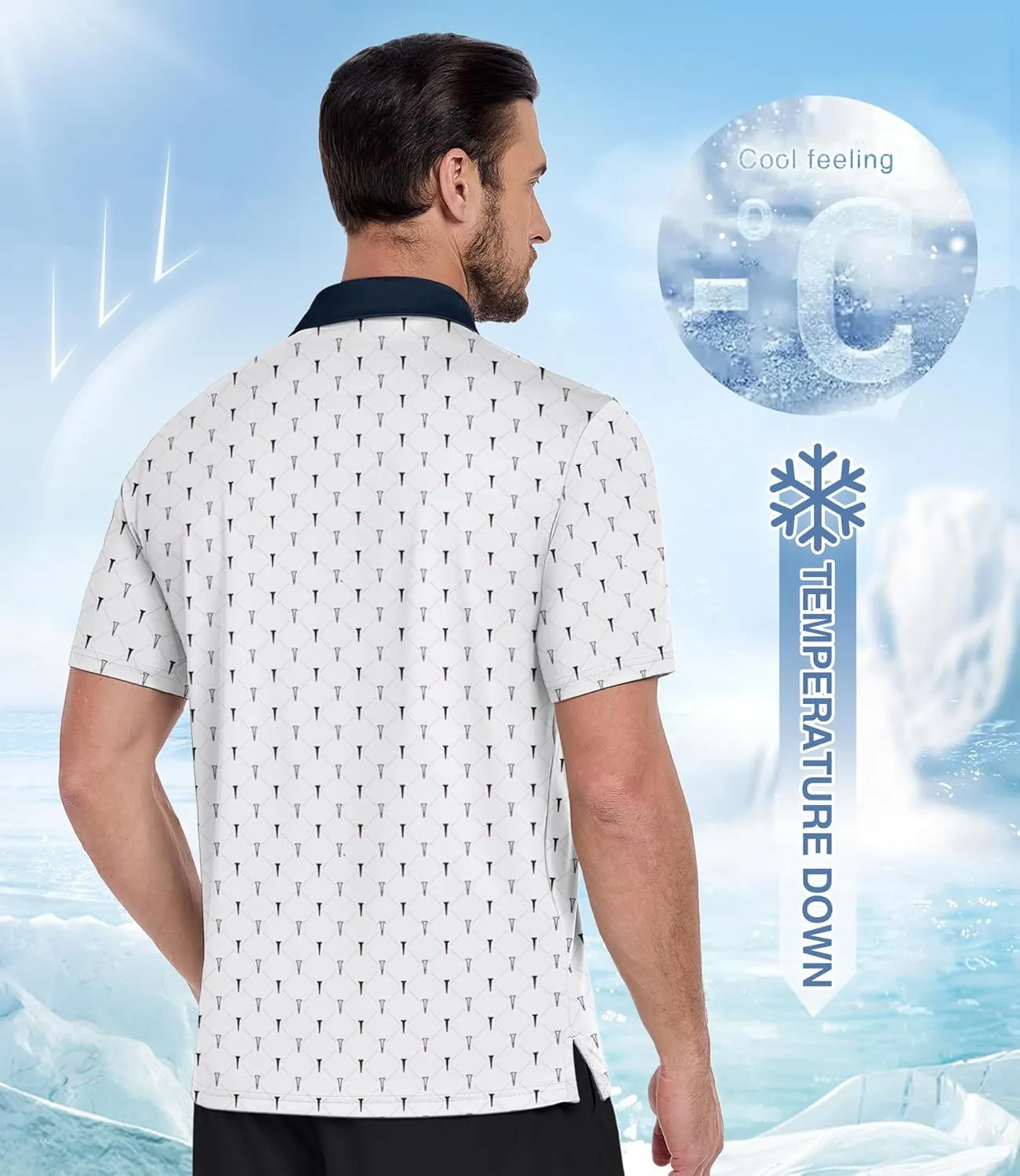ZITY Men's Golf Polo Shirt Short Sleeve Performance Moisture Wicking Collared Print Shirt for Golf and Casual Wear