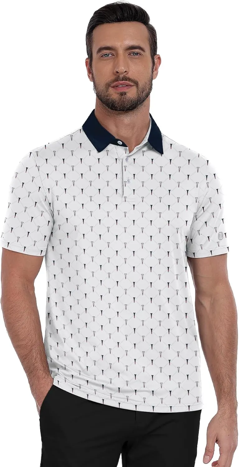 ZITY Men's Golf Polo Shirt Short Sleeve Performance Moisture Wicking Collared Print Shirt for Golf and Casual Wear