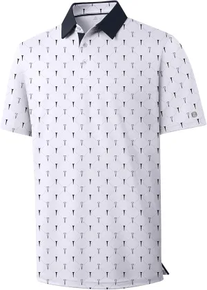 ZITY Men's Golf Polo Shirt Short Sleeve Performance Moisture Wicking Collared Print Shirt for Golf and Casual Wear
