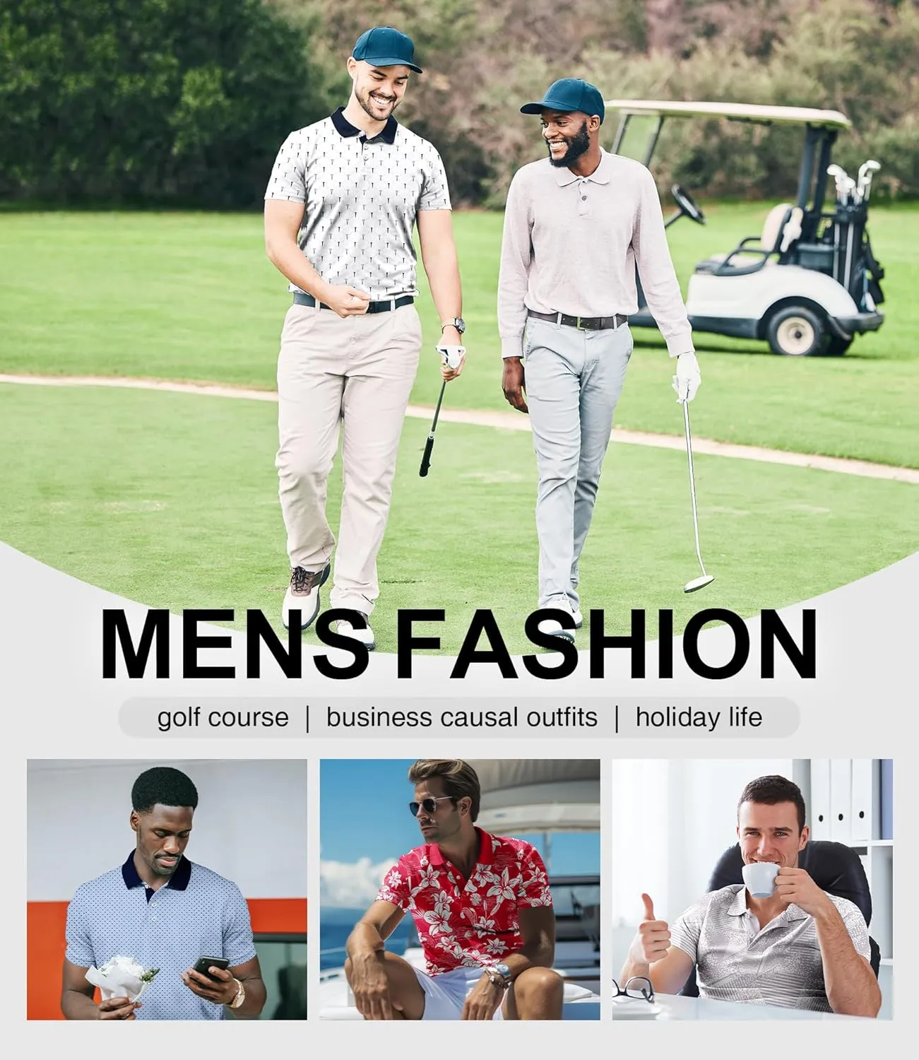 ZITY Men's Golf Polo Shirt Short Sleeve Performance Moisture Wicking Collared Print Shirt for Golf and Casual Wear